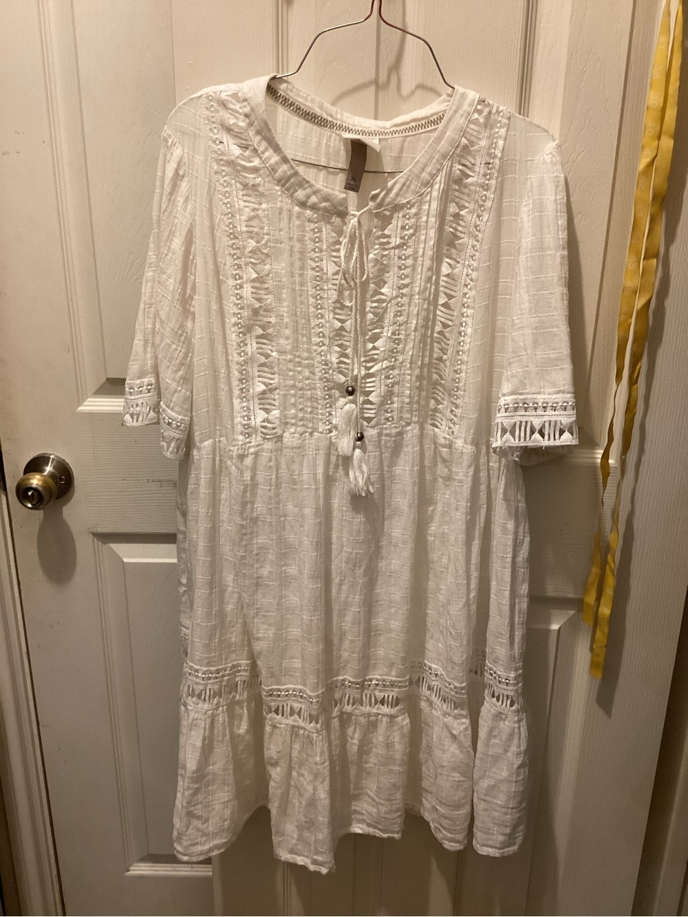 Knox Rose White Lace-Trim Peasant Dress
